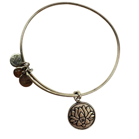 Alex and Ani Lotus Flower Silver‎ Tone Charm Bracelet - Picture 1 of 2